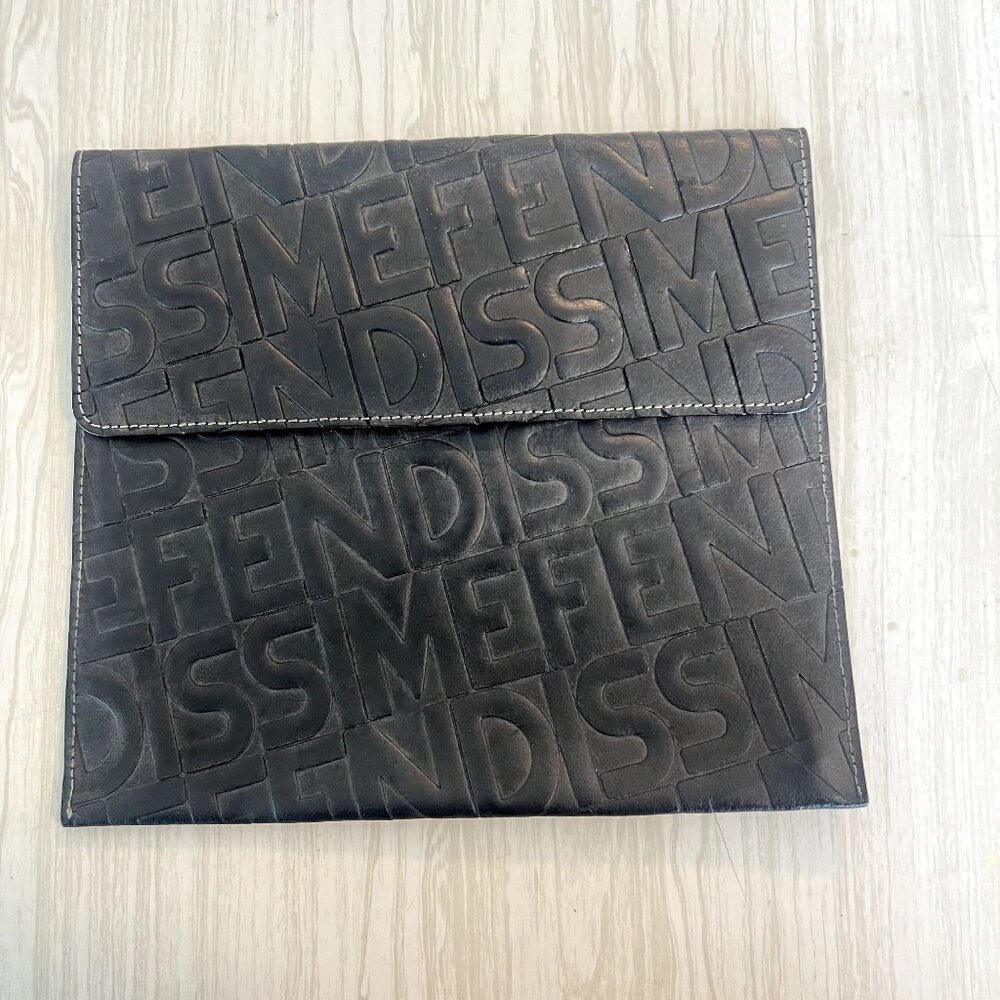 Vintage Authentic Embossed Logo'd Black Leather Fendi Pouch